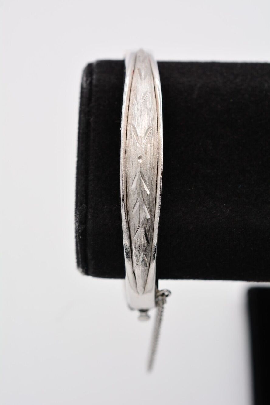kramer Vintage Bangle Bracelet Brushed Silver Etched Hinged Signed Bin5